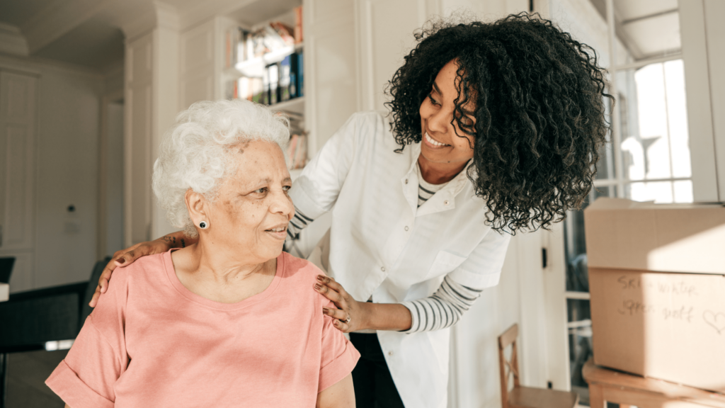 Elderly stroke patient and their caregiver